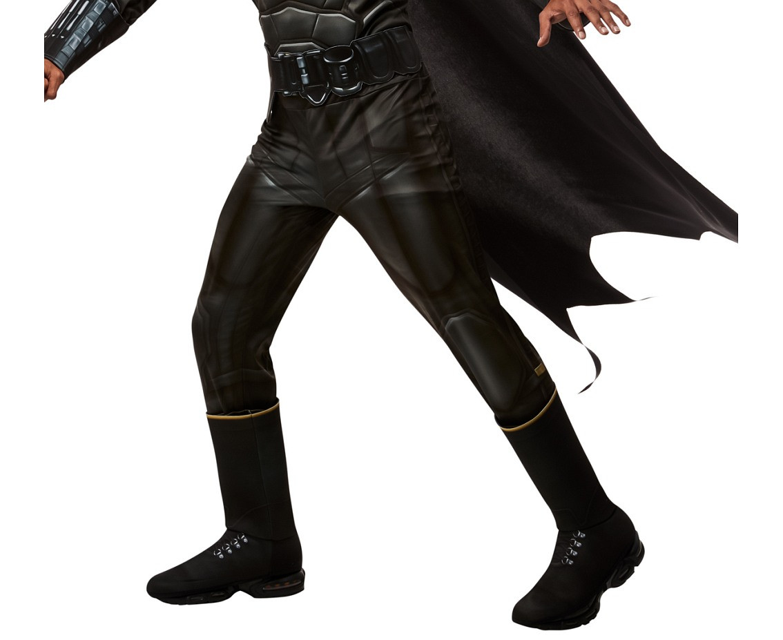 Includes: Batman muscle chest jumpsuit with boot tops, 3D belt, cape and mask